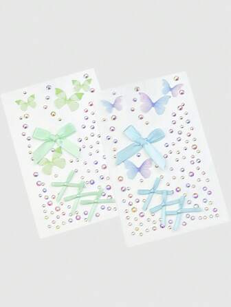 Kawaii 2 piezas de joyería para la cara con mariposa y lazo con rhinestones