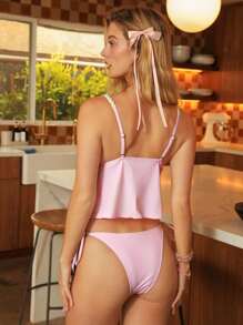 Swim Mod Süßer und niedlicher Weste Crop Top mit Schleifen-Trimmung und Tankini Set