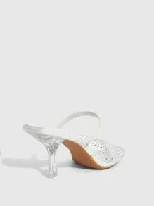 CUCCOO SZL Tacchi alti donna con strass, punta appuntita e tallone scoperto, scarpe trasparenti e traforati, eleganti e sexy, décolleté chiusi con punta a punta e slip-on
