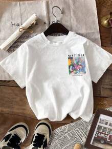 Calvaya 大码女式字母标语圆领短袖T恤，简约时尚，适合夏季 - 白色 - 查看 2