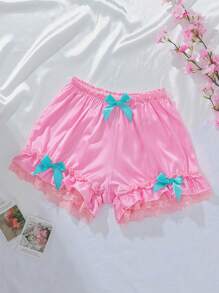 PetitDoll Women's Ruffle High Waisted Shorts With Cute Bow Design, Sweet And Lovely - Pink - View 7