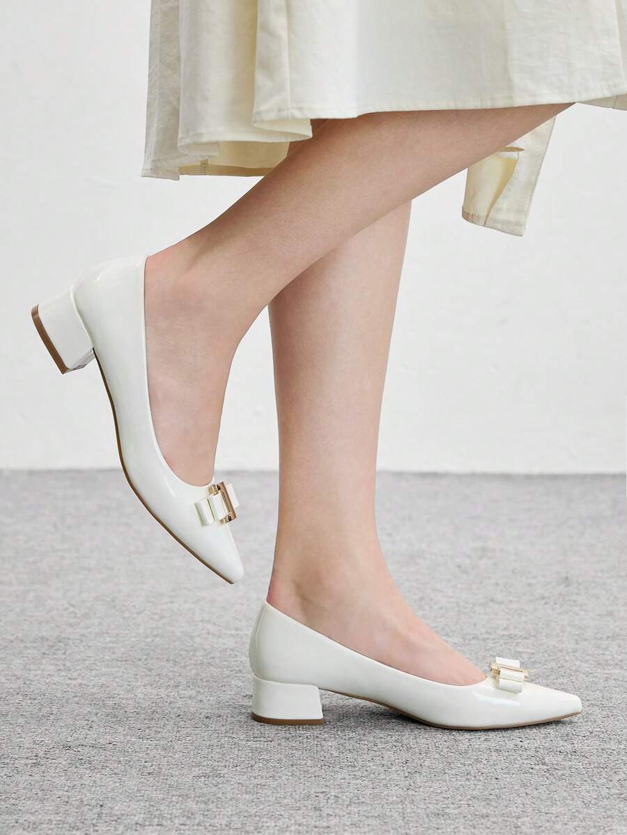 CUCCOO BIZCHIC Black Basic Commute Office Chunky Heel Pumps For Women - White - View 1