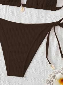 Swim Mod Women Vacation & Beach Solid Color Swimsuit Set For Summer - Coffee Brown - View 5