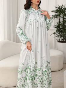 Al Najma Women's Stand Collar Long Sleeve Floral Print Dress For Summer Fall Cloth For Women