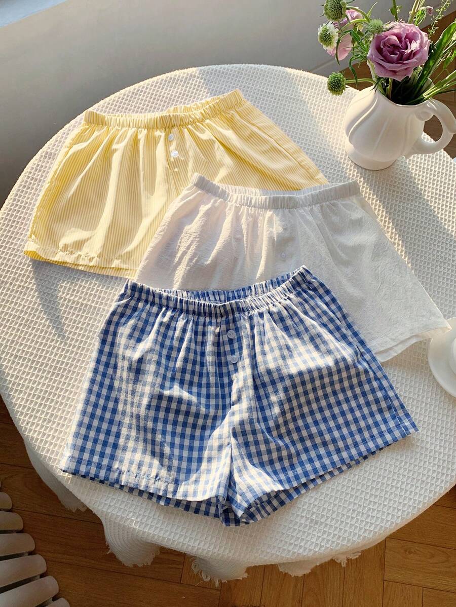 Comfortcana Quần short ống rộng đơn giản hàng ngày cho nữ, nhiều màu - Màu vàng - Xem 1