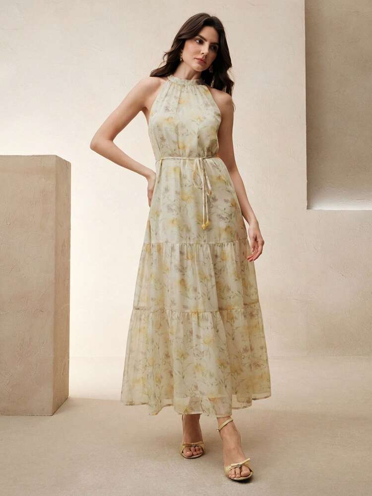 Sleeveless Ditsy Floral A-Line Dress For Women, Spring/Summer