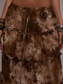 MUSERA Chân váy maxi xếp tầng bằng vải lưới in họa tiết, thắt eo, thích hợp cho kỳ nghỉ hè ở Ibiza, phong cách dễ thương, lãng mạn, lễ hội, đi biển. - Nhiều màu - Xem 5