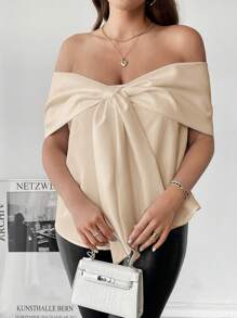 SHEIN Essnce Plus Size Women's White Top, Bow Top, Off-Shoulder Top, Summer Wear, Women's Date Top, Cute Top, Wedding Season, Valentine's Day Wear,Going Out Tops Valentines Clothes