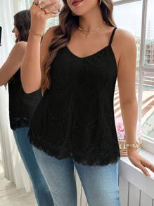 Reflora Plus Size Women's Summer Lace Fashion Camisole Top, Business Casual Woman Valentine's Day - Black - View 4