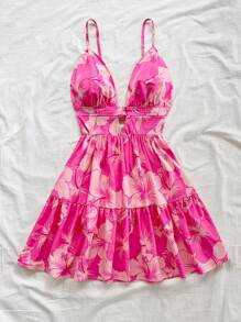 Soleia Vestido mini de mujer con estampado de limones de colores, estilo de vacaciones - Rosa - Ver 3
