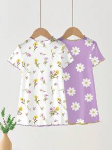 SHEIN 3pcs/Set Baby Girls Floral Pattern Casual Minimalist Home Dress, Summer - Multicolor - View 2