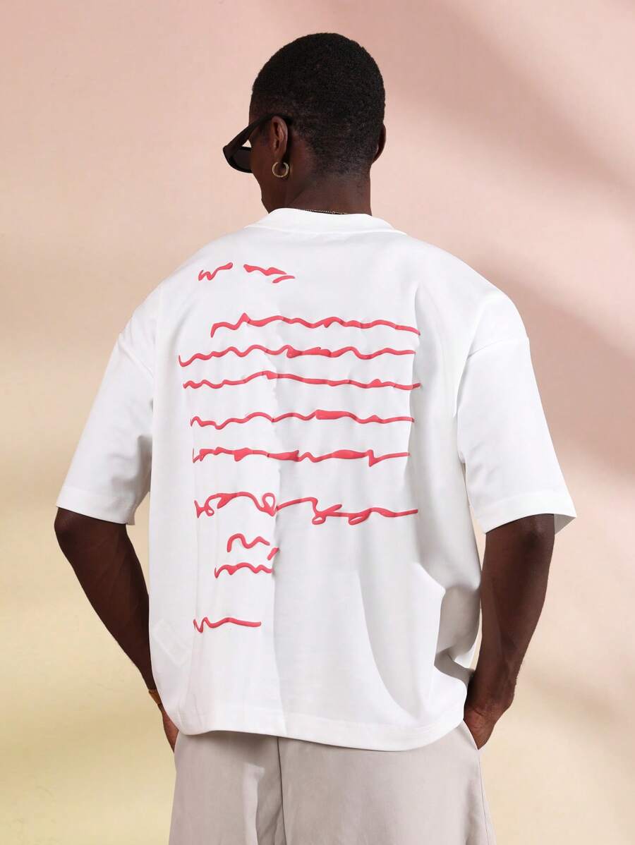 SUMWON 短袖常规版型 T 恤简约艺术印花百搭街头服饰夏季春季日常休闲运动服 - 白色 - 查看 1