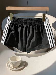Comfortcana 大码女式夏季松紧腰侧条纹短裤
