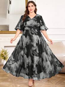 Modelyn 全新奢华优雅宽松V领短袖长裙