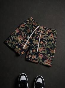 Manfinity EMRG Quần short nam màu đen thường ngày có họa tiết hoa Jacquard (Thiết kế Jacquard ngẫu nhiên) - màu đen - Xem 4