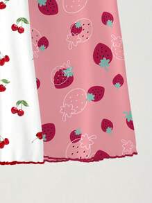 SHEIN 2pcs/Set Baby Girls Strawberry & Cherry Cute Simple Style Dress Home Dress, Summer - Multicolor - View 4