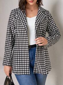 Chikora Plus Size Spring/Autumn Casual Houndstooth Blazer Graduation,Back To School,Teacher Outfits For Women - Black and White - View 5