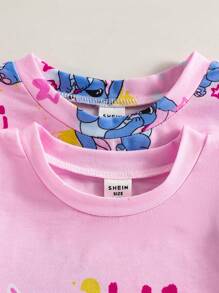 2pcs/Set Young GirlShort Sleeve Pink Dress, Cute Street Style, Soft & Comfortable, Suitable For Summer Home Or Outdoor, Versatile Essential Fathers Day Gifts Puppy Summer Beach Summer Clothes Pajamas Sets Kids Clothes 4t Girl Clothes 4