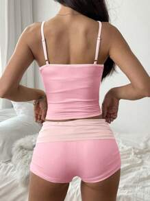 SHEIN EZwear 女士两件套休闲粉色纯色时尚夏季 - 粉色 - 查看 2