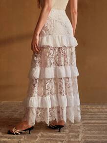 MOTF PREMIUM CONTRAST LACE TIERED LAYERED SKIRT - White - View 4