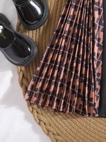 SHEIN Vestido holgado con mangas de campana y contraste de color, lindo para niñas en verano - Multicolor - Ver 4