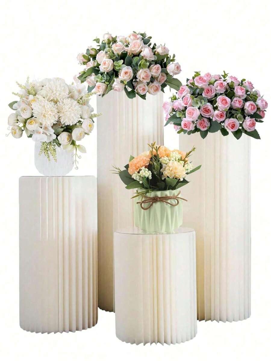 1pc/Set Ivory Cardboard Pedestal Stand, Folding Pillar Stand, Wedding Props, Floor Display Column Stand, DIY Pedestal Box With Round Top Plate Folding Paper Cylinder Column Pedestal Wedding Birthday Cake Flower Stand Rack Best Gifts,Wedding Decor,Home Decor ,Room Decor Graduation Birthday Decorations Party Decorations Bachelorette