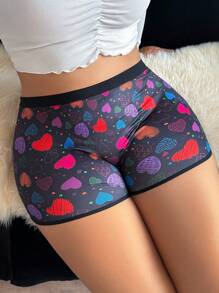Comfy Soft Dailywear Y2K Music Festival Party Heart Print Plus Size Boyshort Briefs, Black - Black - View 2
