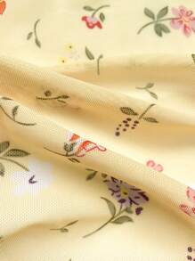 Breezaya Blusa casual de verano para vacaciones con hombro asimétrico y estampado floral disperso en amarillo para mujer