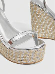 CUCCOO SZL Women Summer Rope High Heel Platform Sandals - Silver - View 4