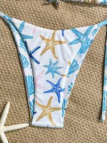 Swim Mod 2 Pieces Textured Random Print Cut-Out Halter Triangle Bikini Top And Side Tie Bottom Sexy Swimsuit Set For Summer Beach Vacation - Multicolor - View 5