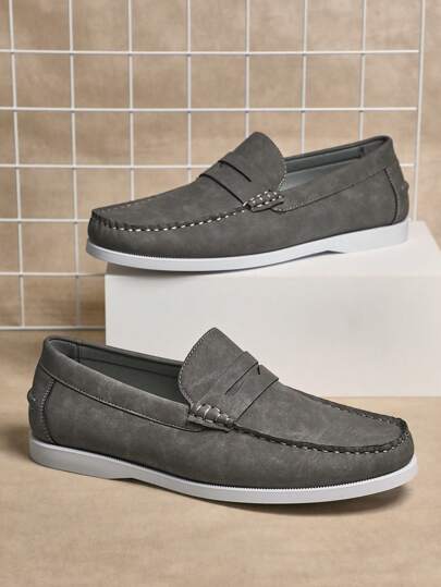 SHUZIA Mediterranean Luxe Men's Pearl Grey Slip On Summer Charming Walk Loafers - Soft& Breathable Lining | Italian-Inspired Penny Keeper For Yacht Clubs To Urban Escapes