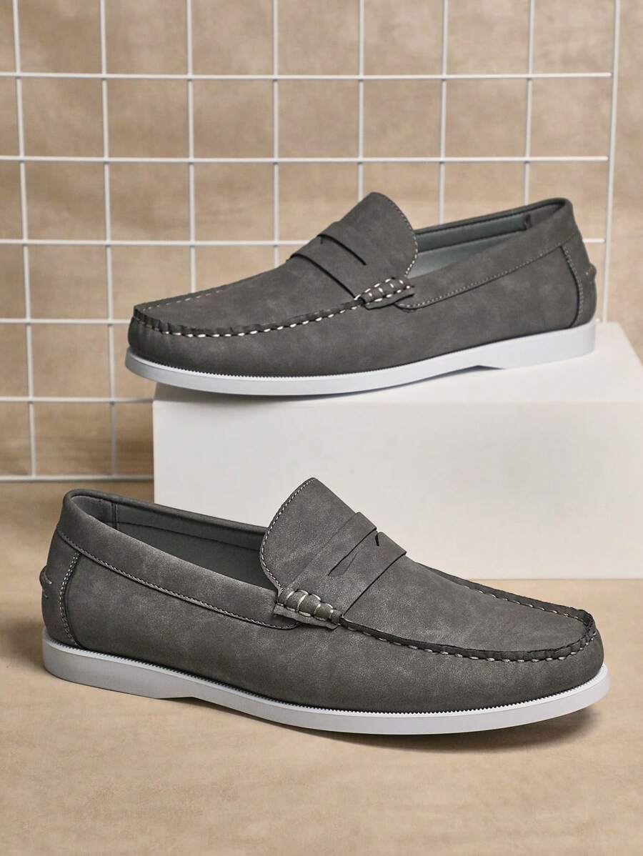 SHUZIA Mediterranean Luxe Men's Pearl Grey Slip On Summer Charming Walk Loafers - Soft& Breathable Lining | Italian-Inspired Penny Keeper For Yacht Clubs To Urban Escapes