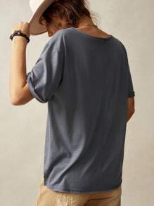 Bohemela Plus Size Women's Solid Color Simple Short Sleeve T-Shirt,Vintage - Light Grey - View 7