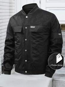 Manfinity Homme Men's Casual Street Style Oblique Pocket Baseball Jacket - Black - View 3