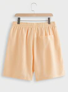 Manfinity Homme 男士夏季休闲纯色短袖衬衫和短裤套装男士两件套服装夏季 - 卡其色 - 查看 7