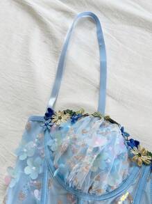 Soleia WYWH 假日绿色鱼骨刺绣网眼文胸 - 淺藍色 - 查看 6