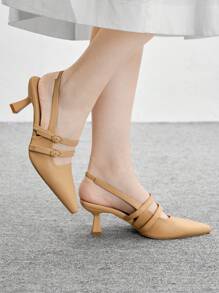 CUCCOO BIZCHIC CUCCOO Women's Pointed Toe Adjustable Buckle Design Fashion High Heel Pumps - Apricot - View 1