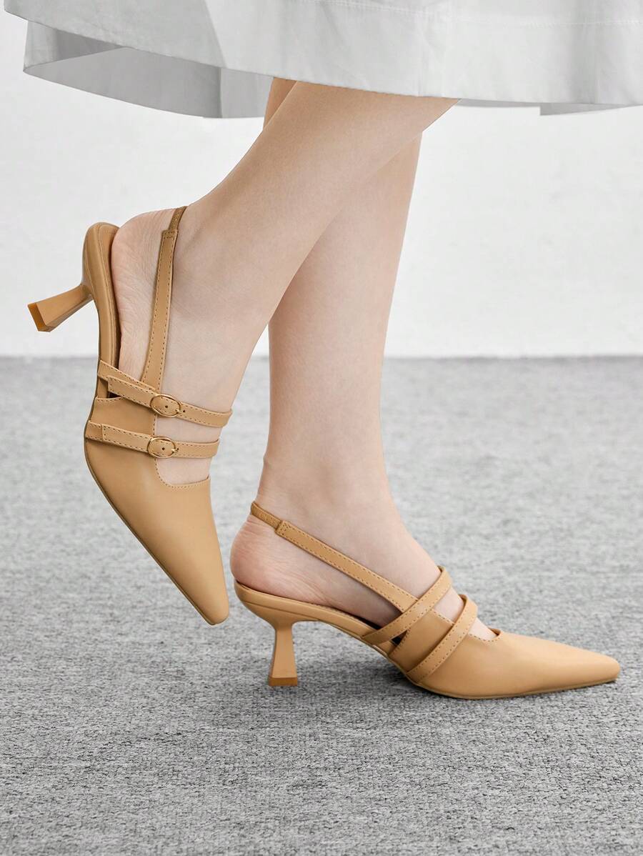 CUCCOO BIZCHIC CUCCOO Women's Pointed Toe Adjustable Buckle Design Fashion High Heel Pumps - Apricot - View 1