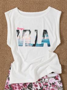 INAWLY 女式字母印花吊带背心，适合夏季、海滩、度假 - 白色 - 查看 1