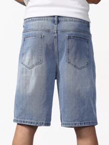 Manfinity Homme Men's Washed Basic Casual Denim Shorts Tropical Hang Out Street - Light Wash - View 8