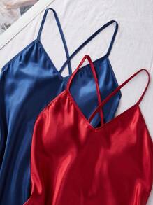 SilkySpell 双色女式交叉带缎面睡袍 - 彩色 - 查看 4