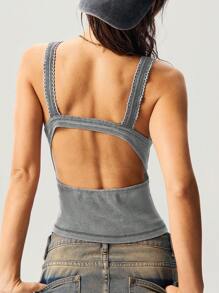 Bohemela Top corto da donna a costine, con scollo a V, di colore unito, adatto per lo stile casual da vacanza estiva