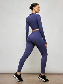 Activina Bộ đồ thể thao áo khoác lửng màu xanh và quần legging cho nữ mặc hàng ngày và chơi thể thao thường ngày - Màu xanh lam - Xem 2