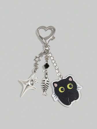 Kawaii 1 pieza Llavero adorable con Charm de borla de gato y estrella, adecuado para decorar bolsos/teléfonos, regalo ideal para mejores amigos/cumpleaños