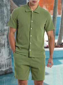 RueChic 男士特殊面料常规衬衫和短裤套装