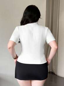 Flirla Plus Size Women Solid Color Sexy Tie Front Shirt - White - View 5