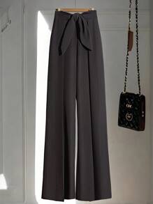 Franclia 独特艺术设计黑色蝴蝶结拼接直筒宽松女长裤