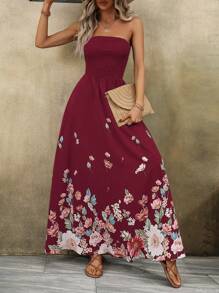 Breezaya Floral Print Tube Dress Maxi Vacation Beach Outfits Women