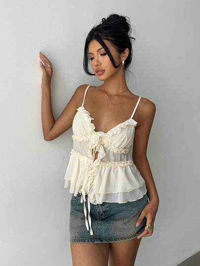 Aloruh 女士夏季纯色荷叶边吊带背心