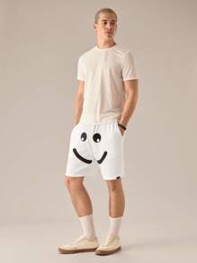 Manfinity VCAY Shorts décontractés en maille mode pour hommes, style décontracté, couleur unie texturée, taille élastique - Blanc - Voir 3